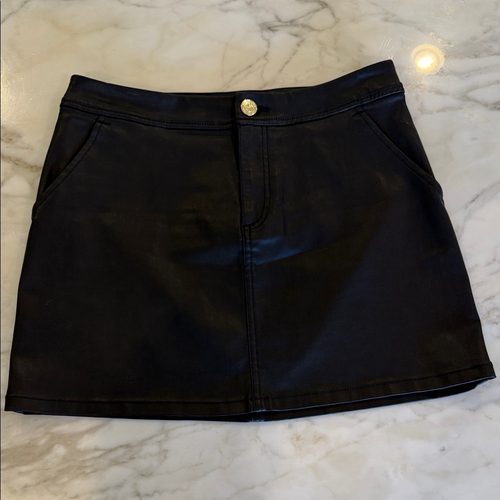 Lilly Pulitzer colette stretch coated faux leather noir mini skirt NWOT